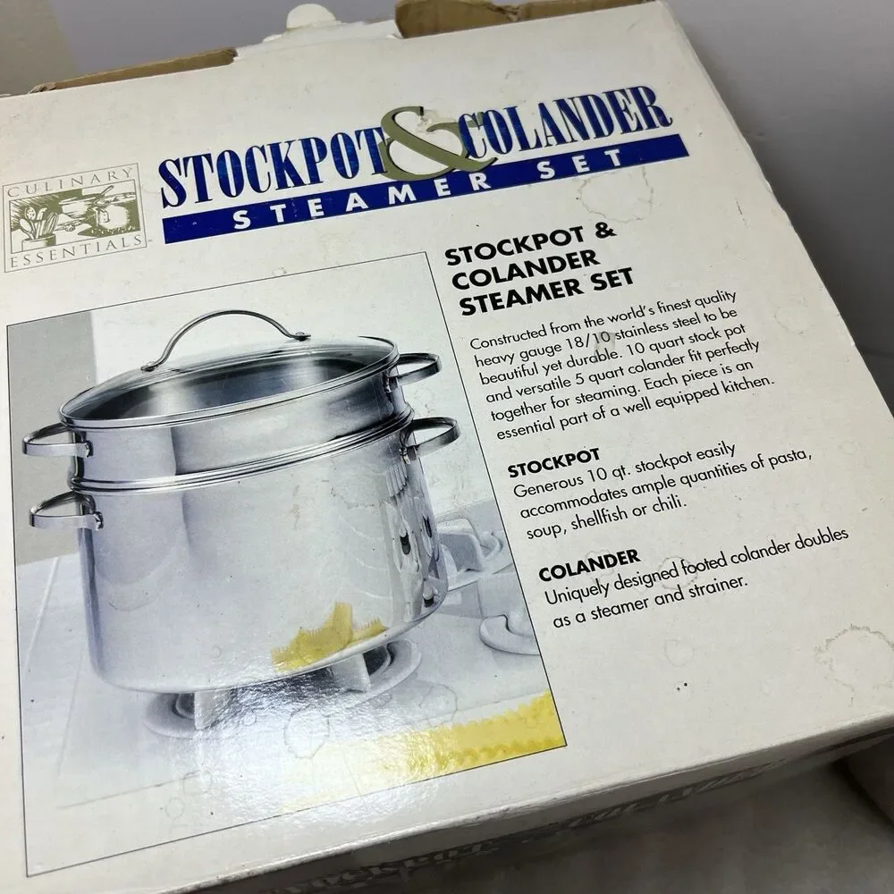 Culinary Essentials 18/10 Stainless Steel Tri-Ply 10 QT Stockpot Steamer Pot Set